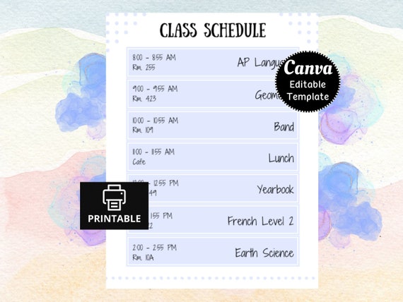 Editable Class Schedule, Customizable Teacher Schedule, Class Planner, Boho Class Schedule, Simple Class Schedule, Pastel Class Schedule