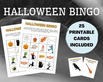 Halloween BINGO Game for Kids and Adults, Halloween Printable Games, Halloween Family Activity, Halloween Classroom Game, Halloween Kids