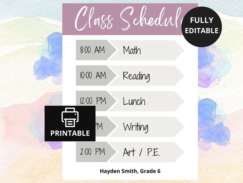 Editable Class Schedule Poster Customizable Teacher Schedule Etsy