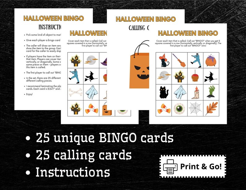 Halloween BINGO Game for Kids and Adults Halloween Printable Etsy