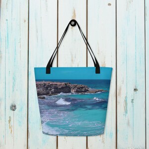 Ocean Waves Tote, Original Strandtasche mit Innentasche, Coastal Cliff Schultertasche, Sand und Meer wiederverwendbare Shopper, Natur inspirierte Geschenke