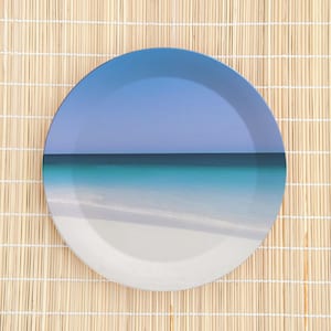 Set of 7.5&quot; Plastic Plates Caribbean Sea Print, Made in UK, Beach Party Decor, Shatterproof Summer Dishes, Ocean Themed Outdoor Tableware