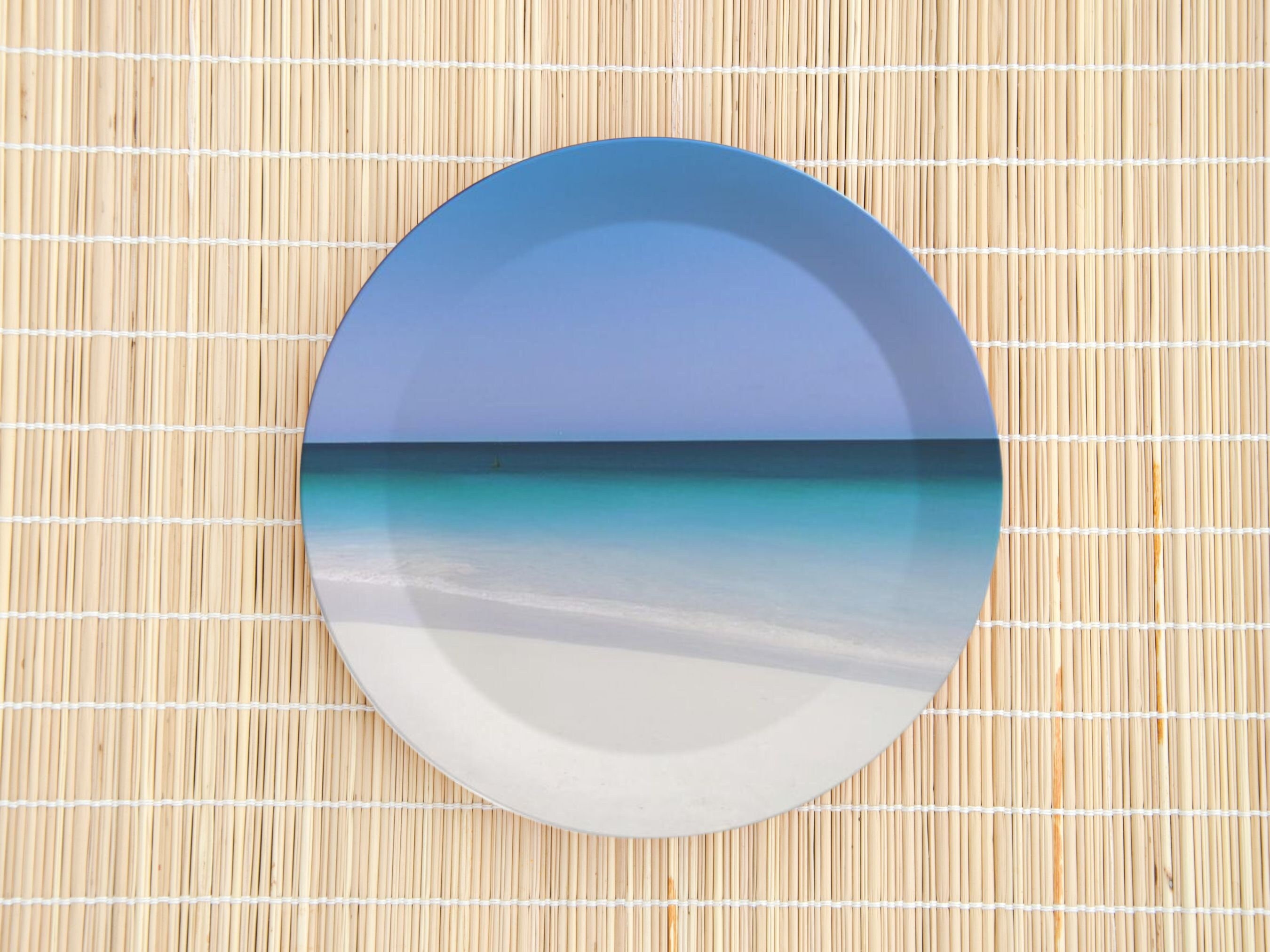 Set of 75 Plastic Plates Caribbean Sea Print Made in UK Beach Party Decor Shatterproof Summer Dishes Ocean Themed Outdoor