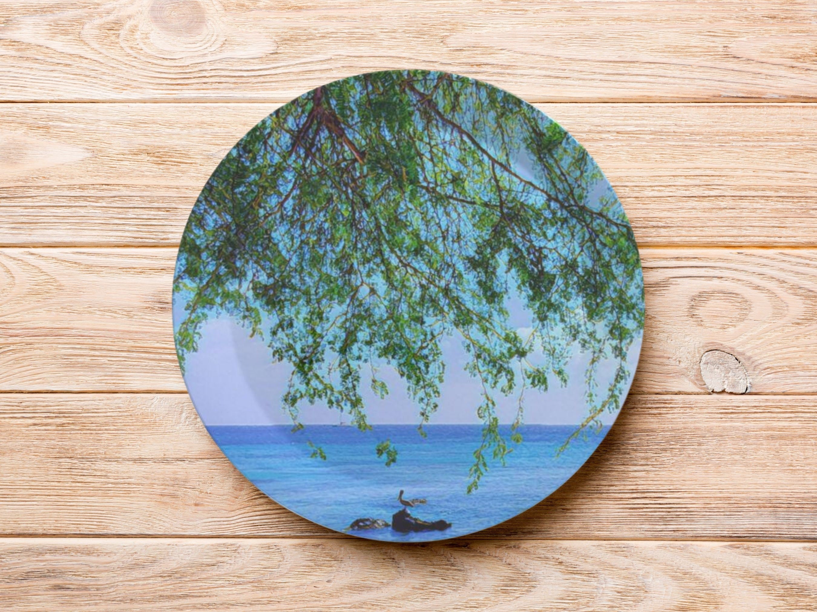 Set of 75 Plastic Plates Caribbean Sea Print Made in UK Beach Party Decor Shatterproof Summer Dishes Ocean Themed Outdoor