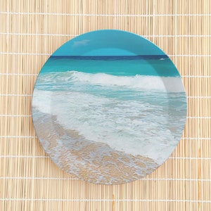 Set of 7.5 &quot; Beach Plastic Plates, Made in UK, Tropical Party Decor, Shatterproof Summer Party Plate Set, Carribean Themed Outdoor Tableware