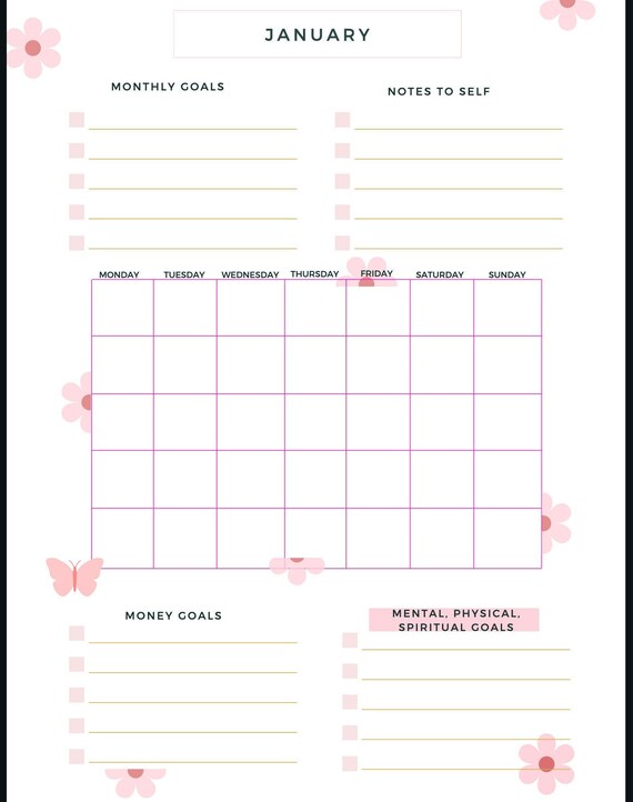 Monthly Goal Calendar PRINTABLE Etsy monthly-goal-calendar-printable-etsy