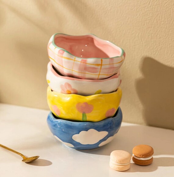 Handpainted Flower Dessert Bowl Ceramic Salad Snack Bowl Etsy