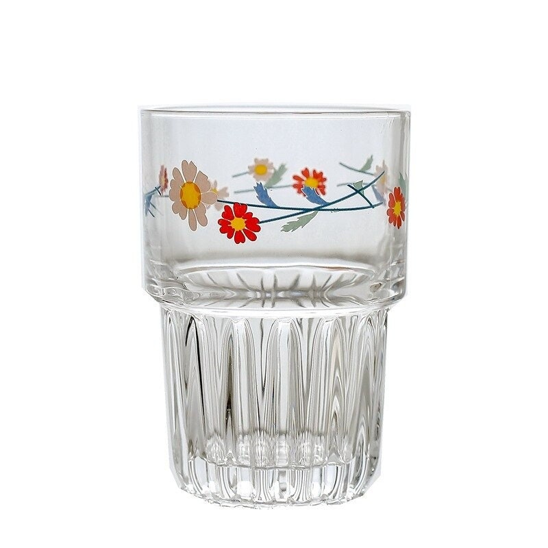 Flower Glass Mug Gold Letter Printing Breakfast Milk Coffee Etsy