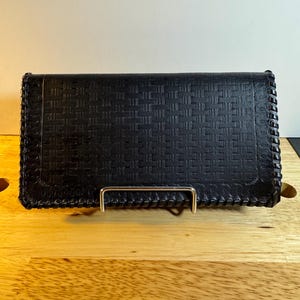 Cartera Larga Modelo #3/ Cartera de cuero hecha a mano personalizada/ Cartera de cuero negra para hombre o mujer.