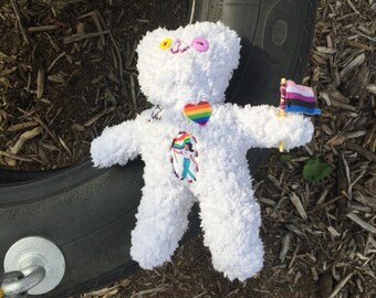 Flurry the Genderfluid pride bear - hand sewn