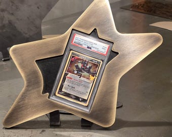 Custom Patinaed Brass Star PSA Slab Display Stand - Pokémon Gold Star Graded Card Holder