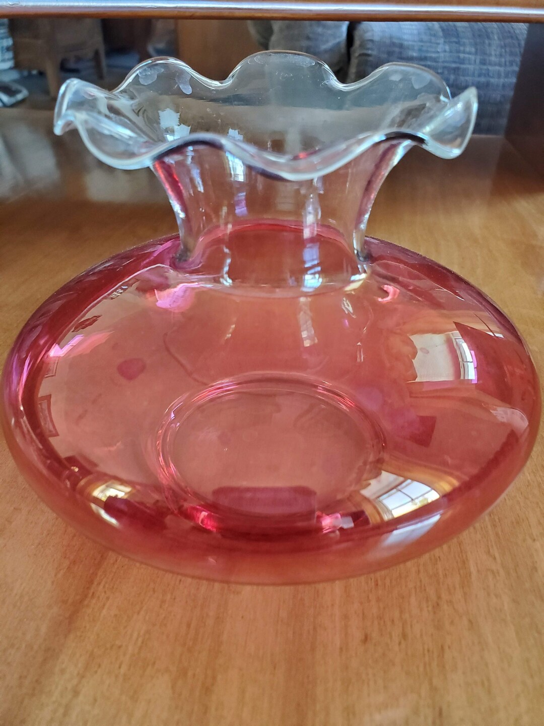 Vintage Fluted Cranberry and Clear Glass Vase Etsy
