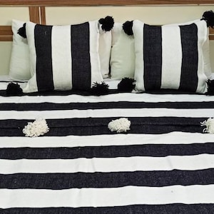 Moroccan wool blanket, throw blanket, Moroccan blankets, woven blanket, throw blankets, pompom blanket.