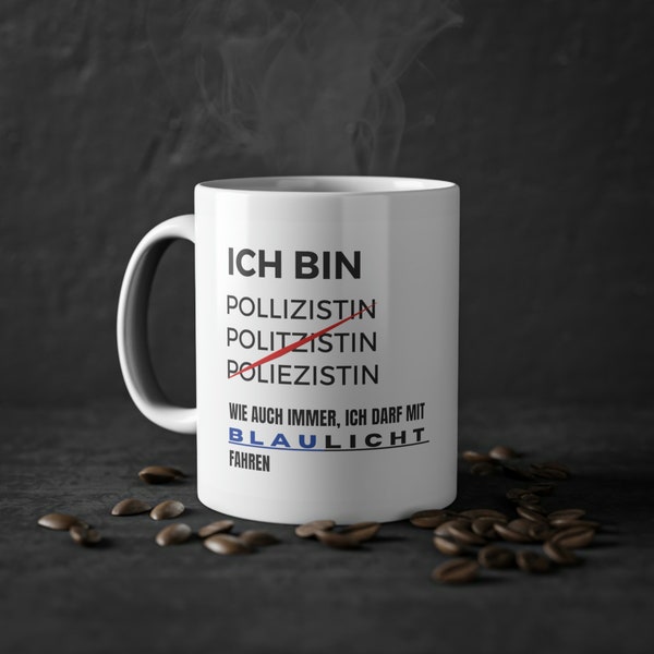 Personalisierbare Keramiktasse Polizeibeamte 325 ml | Lustige Custom Kaffeetasse Name Polizist Blaulicht | Kostenloser Versand in DE