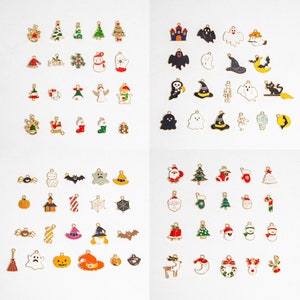 Halloween/Christmas Charms Set Assorted Style Gold Enamel Charms for DIY Jewelry Making Accessories Craft Supplies