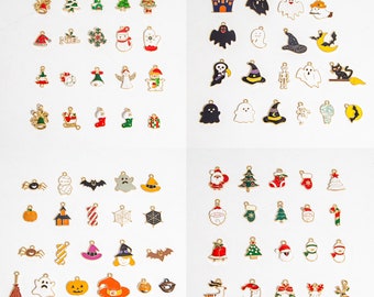 Halloween/Christmas Charms Set Assorted Style Gold Enamel Charms for DIY Jewelry Making Accessories Craft Supplies