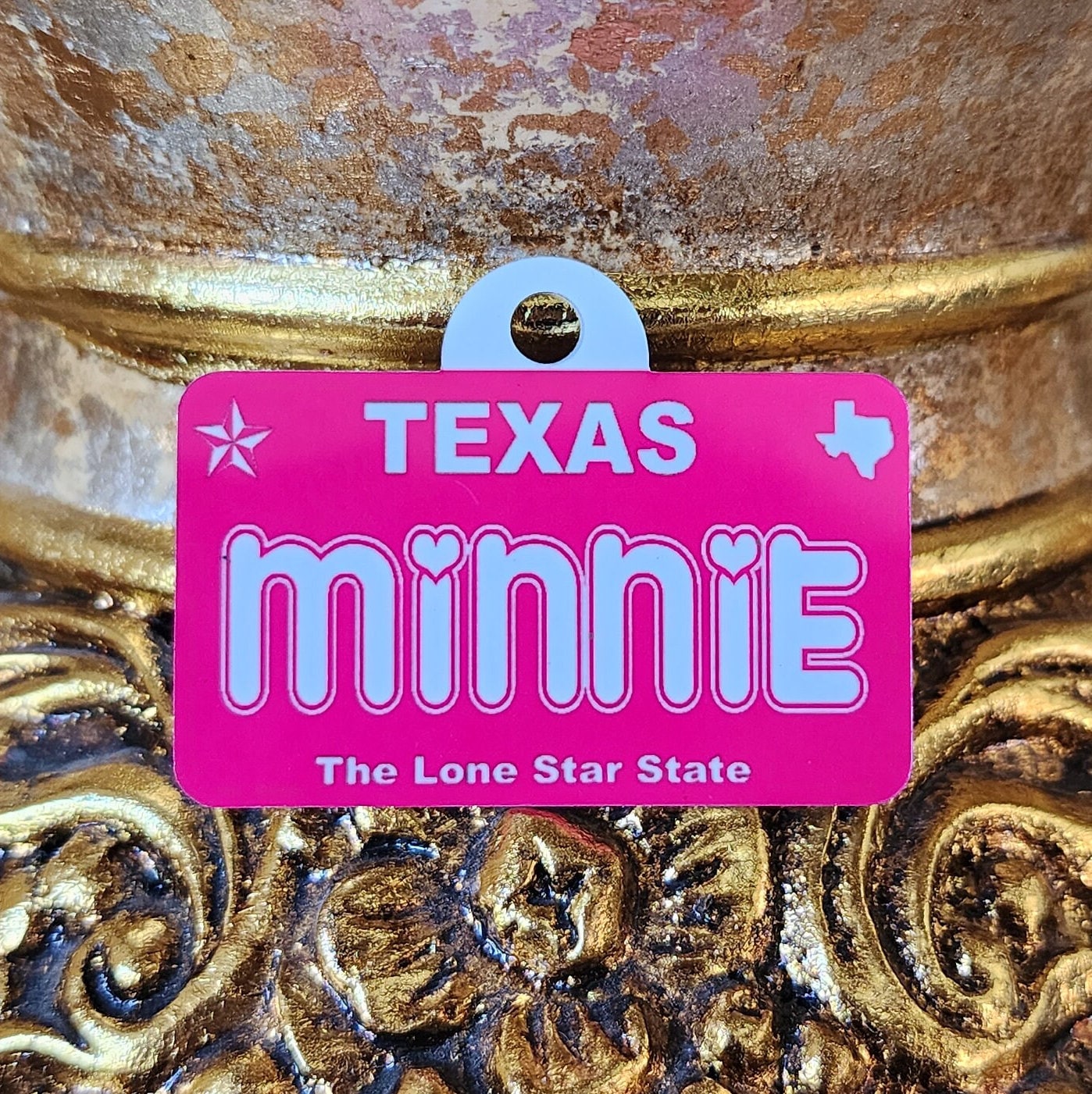 Texas ID Pink With Hearts Pet Photo Dog ID Tag Texas License Plate