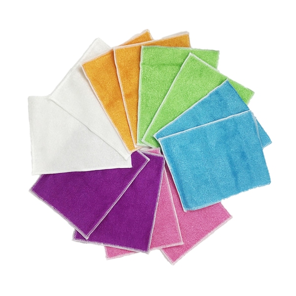 Bamboo Fiber Cleaning Cloth, Dish Towel, Kitchen Cleaning Rag (12 Pack 6 Colors)