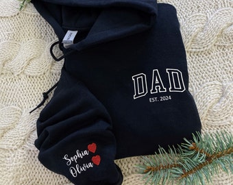 Custom Embroidered Dad Hoodie With Name, Dad Est Sweatshirt, Papa Crewneck Embroidered, Custom Dad, Personalized Dad Gift, Father's Day Gift