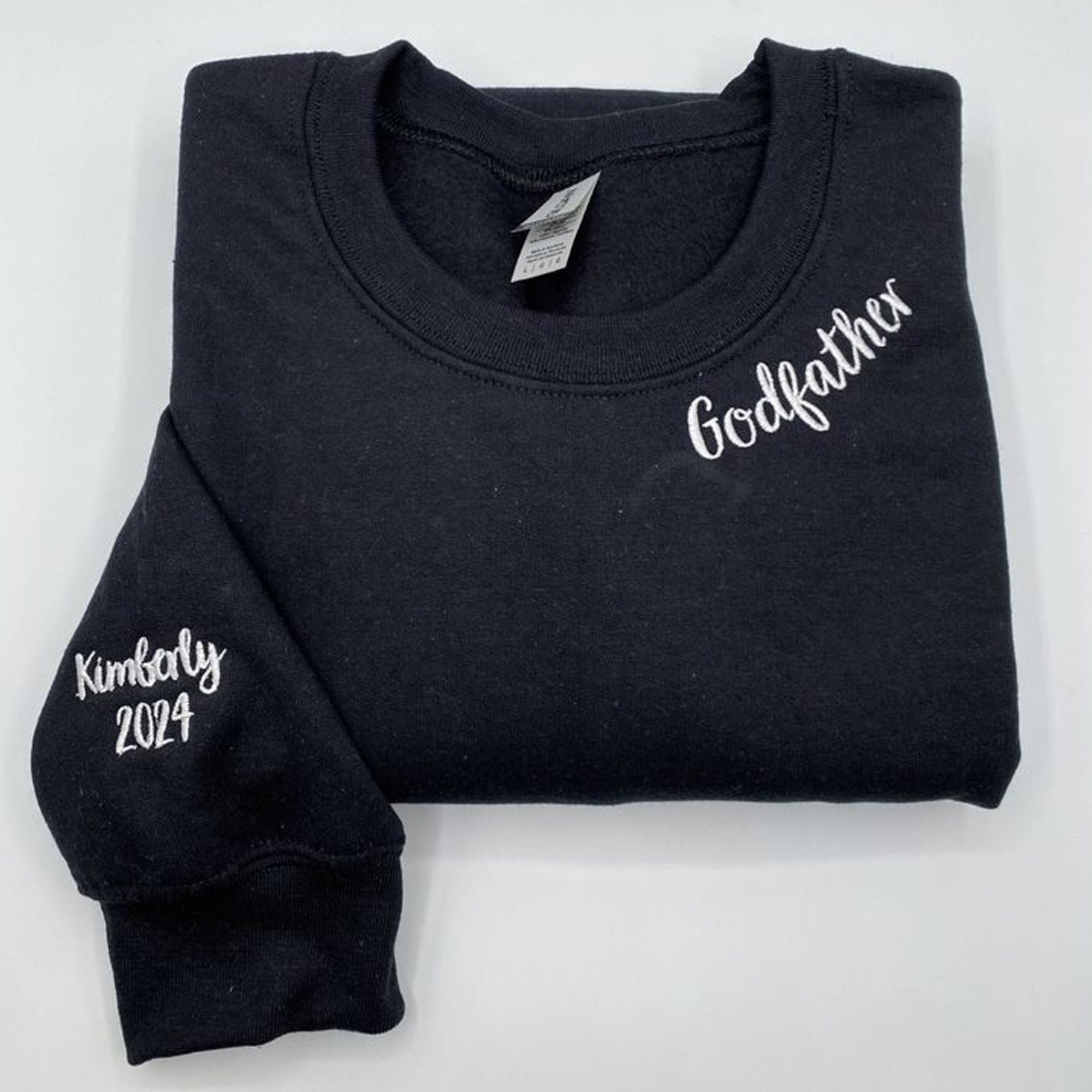 Custom Embroidered Neckline Sweatshirt with Name on Sleeve, Personalized Any Text on Collar Sweatshirt, Custom Sweatshirt for Men and Women