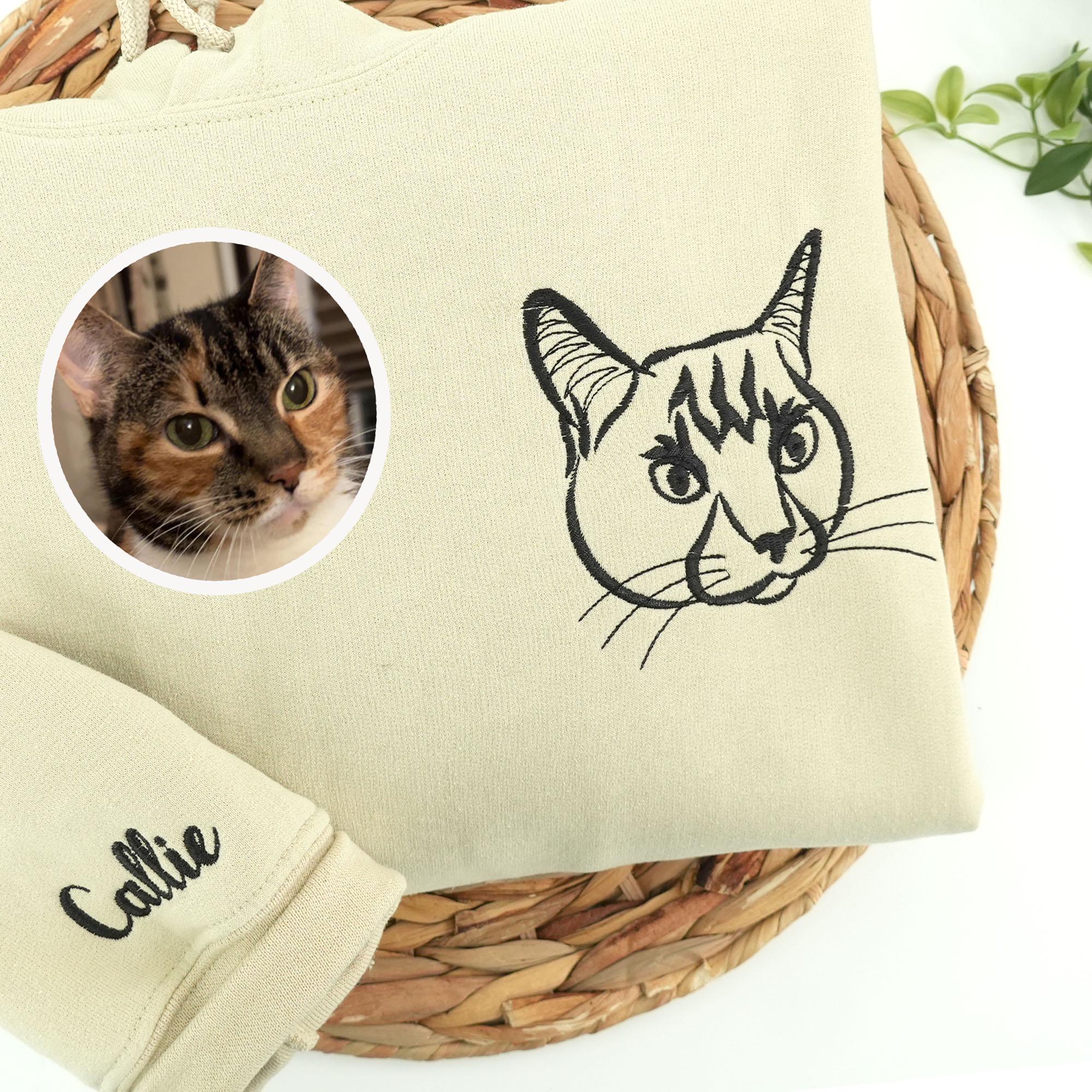 Custom Embroidered Pet Outline Portrait Sweatshirt From Photo | Custom Dog and Cat Face Shirt | Father's Day Gift for Boyfriend or Papa