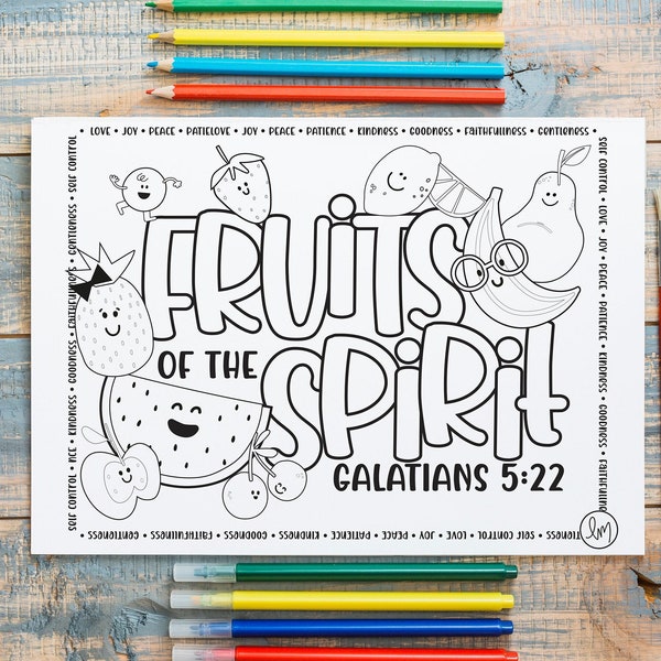 Fruit of the Spirit Coloring Pages - Digital Download - Ready to Print - Faith Based- Kids Fun Activity - Arts and Crafts