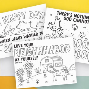 Kids Bible Based Coloring Pages Farm Theme - Digital Download Ready to Print - 8.5 x 11"- Farm Animals Arts and Crafts Kids Activity