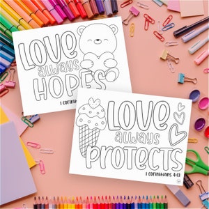 Love Bible Verse Coloring Pages for Kids- Digital Download - 8.5 x 11&quot; Ready to Print - 1 Corinthians 4:13 - Bible Arts & Crafts