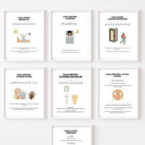 Buntes Set von 7 Duaa Lernpostern | Islamische Kinderzimmer Kunst | Bildungs-Islamische Montessori | Bildungs-Islam | Islam lernen