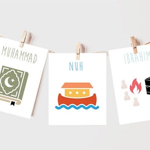 Tarjetas flash de los profetas del Islam / Guardería / Aprendizaje islámico fácil / Método Montessori / Aprender el Islam / Impresión fácil / Arte infantil / Enseñar el Islam