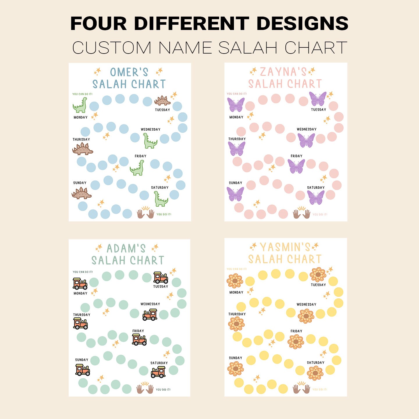 Editable Salah Chart Set Salah Chart Custom Sticker Chart Islamic Art ...