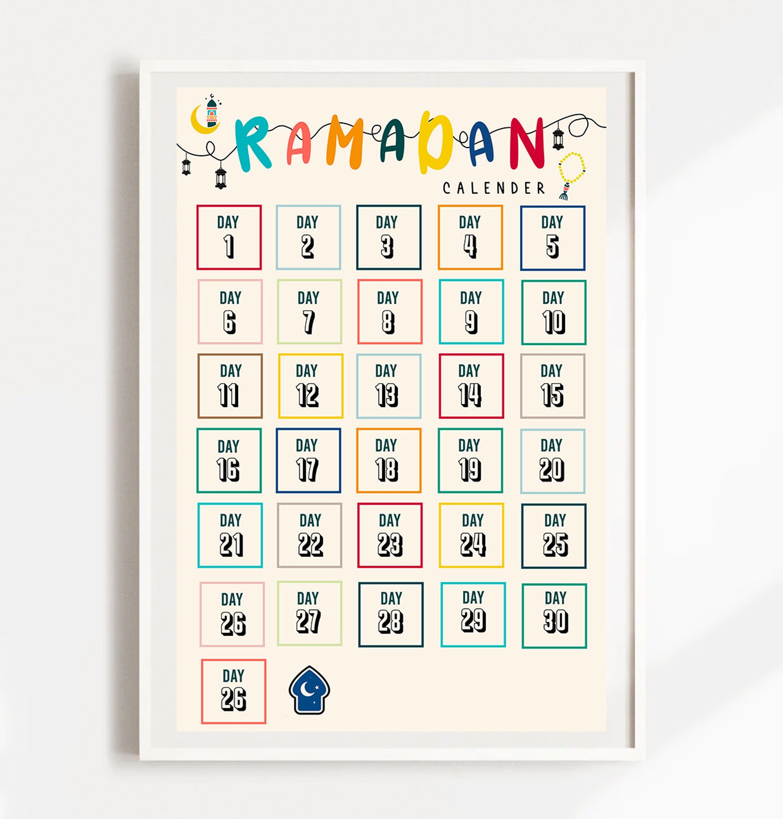 Colorful Ramadan Calendar | Countdown Ramadan | Kids Islamic Poster ...