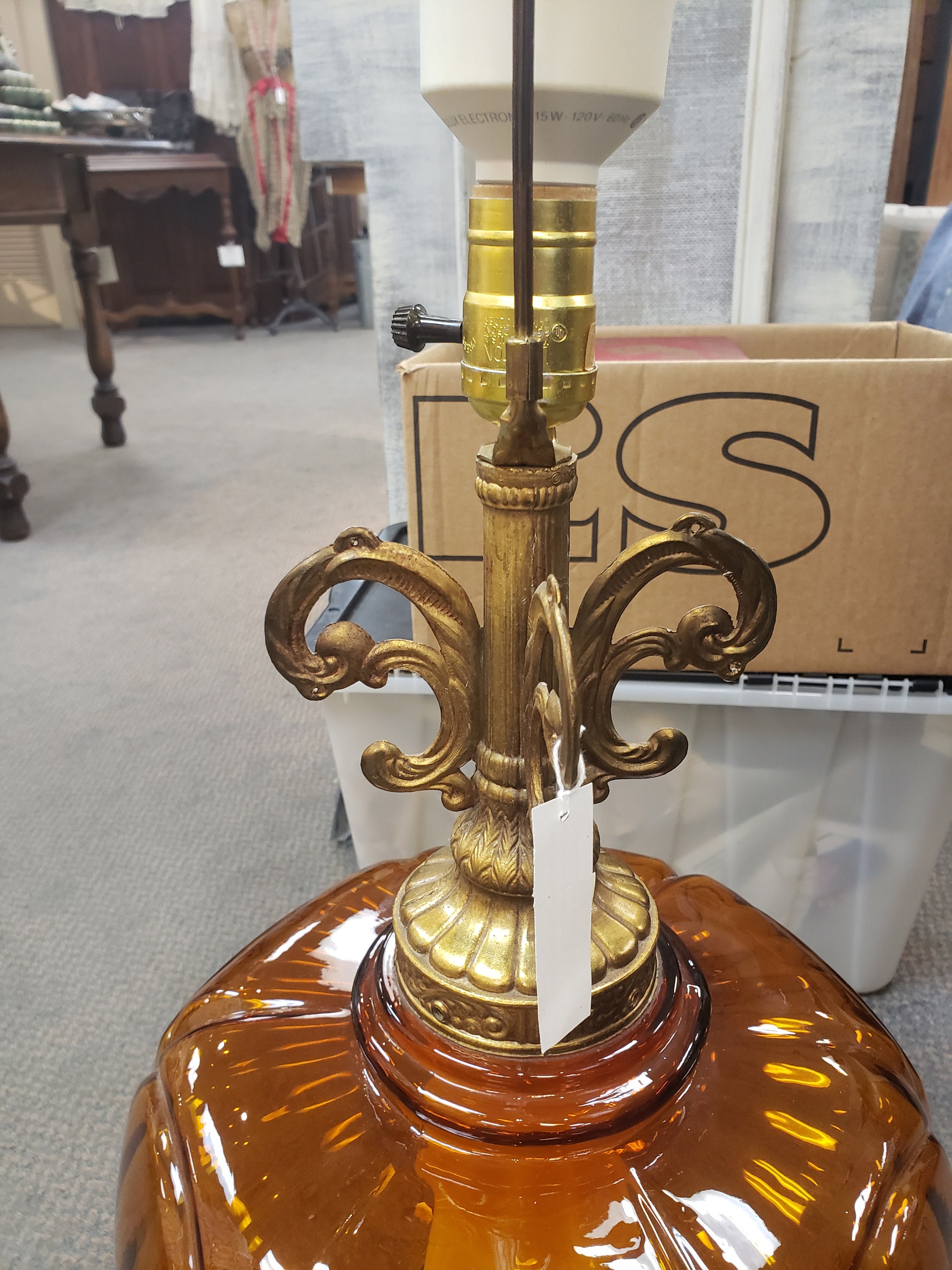 MCM Amber Glass 3way Globe Table Lamp EF&EF Industries Etsy