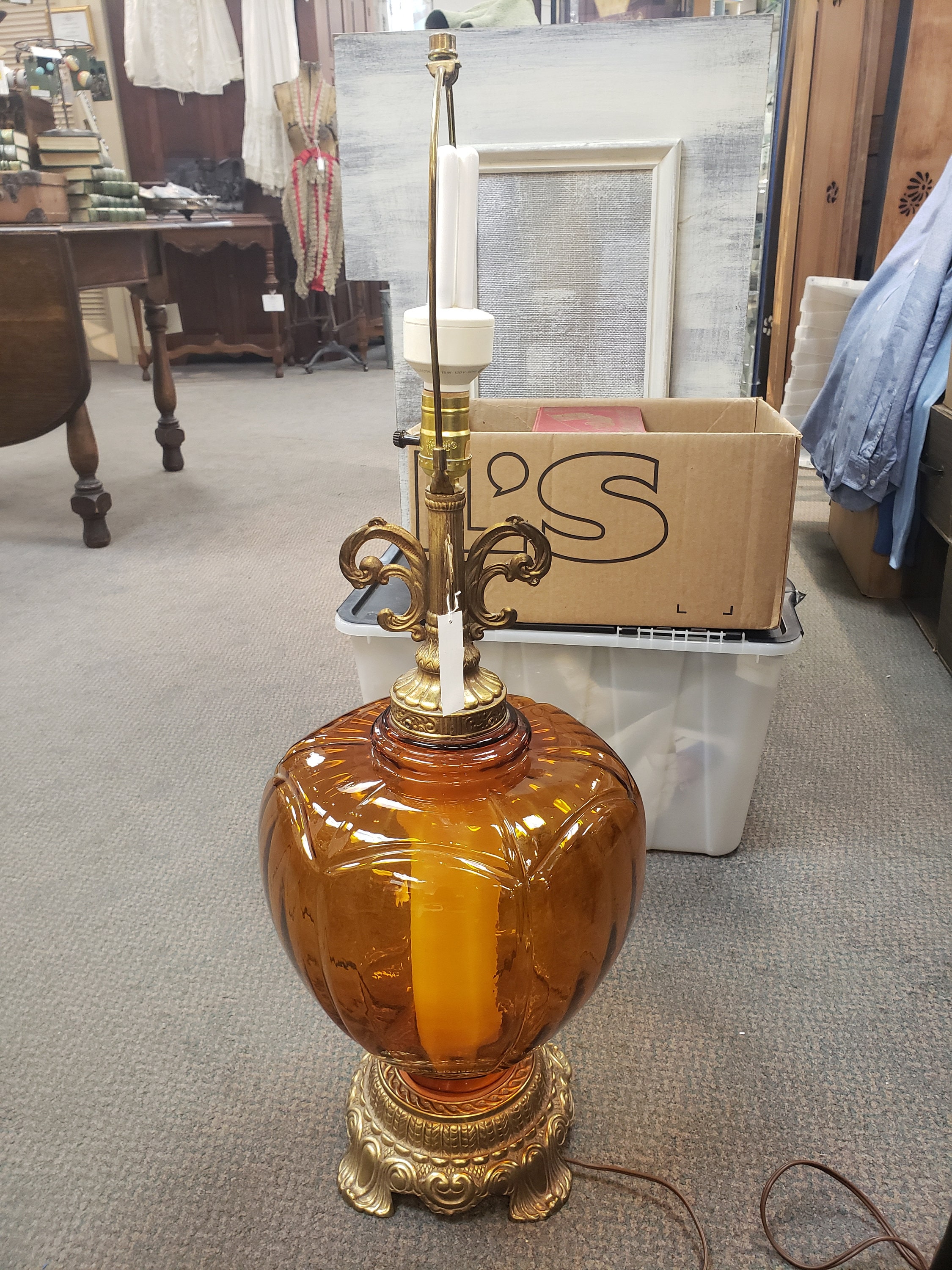 MCM Amber Glass 3way Globe Table Lamp EF&EF Industries Etsy