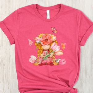 Gnome and Butterflies T-shirt, Tulips and Gnome Shirt, Cute Gnome Tee, Kids Summer Gnome Shirts, Spring Flower Shirt, Floral Shirt for Women