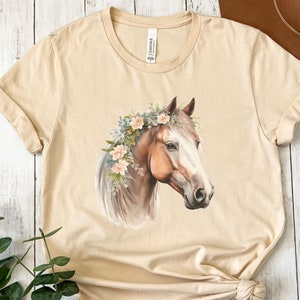 Horse Lover Shirt, Floral Horse Design, Watercolor Horse T-shirt, Flowers and Horse Shirt, Cottagecore Aesthetic for Women