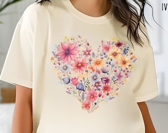 Wildflower Heart Bouquet Tshirt Floral Gift for Gardener Nature Lover Flower Graphic Tshirt for Women Florist Gift Coquette Girly Shirt
