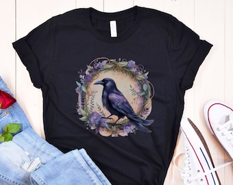 Goth Raven Shirt, Whimsigoth Raven T-shirt, Boho Raven Tshirt, Witchy Shirt, Dark Academia Evermore Shirt, Purple Goblincore Tee