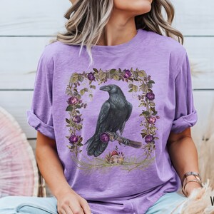 Whimsigoth Forestcore Raven T-shirt, Witchy T-Shirt, Gothic Raven Shirt, Comfort Colors Dark Cottagecore |  Dark Academia | Goblincore Tee