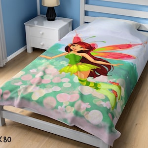 Custom Personalized Fairy Blanket, Little Girls Velveteen Plush Blanket, Fairy Childrens Throw Blanket, Fairy Garden Blanket