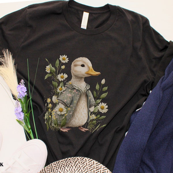 Duck Shirt, Whimsical Forestcore T-shirt, Watercolor Woodland Animal Design, Cottagecore Aesthetic, Cute Duckling