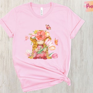 Gnome and Butterflies T-shirt, Tulips and Gnome Shirt, Cute Gnome Tee, Kids Summer Gnome Shirts, Spring Flower Shirt, Floral Shirt for Women