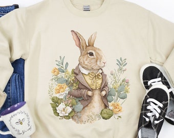 Bunny Shirt Womens Spring Vintage Look T-Shirt Easter Top Rabbit Shirt Whimsical Storybook Rabbit Cottagecore Bunny Forestcore Sweatshirt