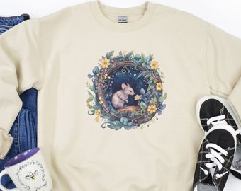 Mouse Shirt, Whimsical Mouse, Cute Woodland Animal Lover Shirt, Forestcore Aesthetic, Fairycore, Cottagecore Floral Mouse Design