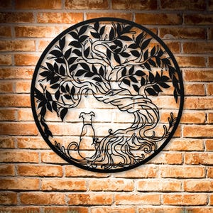 Metal Tree of Life Dog Wall Art, Zen Dog Lover Gift, Housewarming Gift, Animal Lovers Sign, Meditative Home Decor, Patio Art, Metal Wall Art