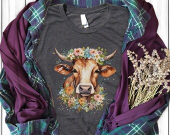 Flower Shirt, Cow Shirt, Cow With Flowers, Cute Cow T-Shirt, Floral Tee, Farmcore Shirt, Heifer Shirt
