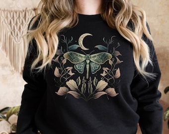 Celestial Shirt, Astrology Shirt, Luna Moth and Moon Bohemian Sweatshirt, Boho Crescent Moon Shirt, Mystical Spiritual Shirt