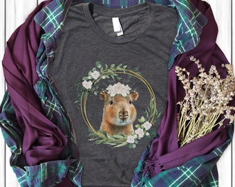 Capybara Cottagecore Shirt Cute Forestcore Floral Capybara T-shirt Whimsical Woodland Animal Tee for Nature Lover Gardener Gift for Women