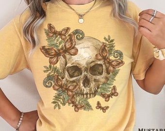 Gothic Skull T-shirt, Goblincore Skull Tshirt, Comfort Colors T-shirt, Dark Academia Aesthetic, Forestcore Skull and Moth Shirt, Witchy Vibe