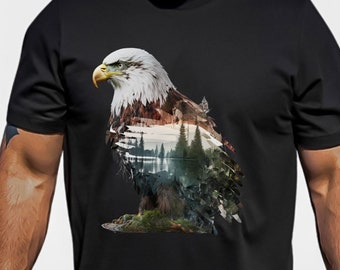 Eagle Wilderness T-shirt Eagle Shirt Patriot Forest Mountains Gift for Hiker Nature Inspire Wildlife Shirt American Bald Eagle Camping Tee